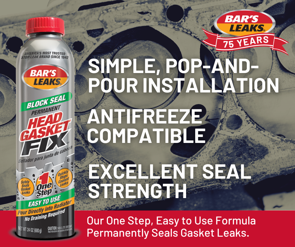 Bar's Leaks blown head gasket fix, suited for both gas and diesel engines, results in a permanent seal.